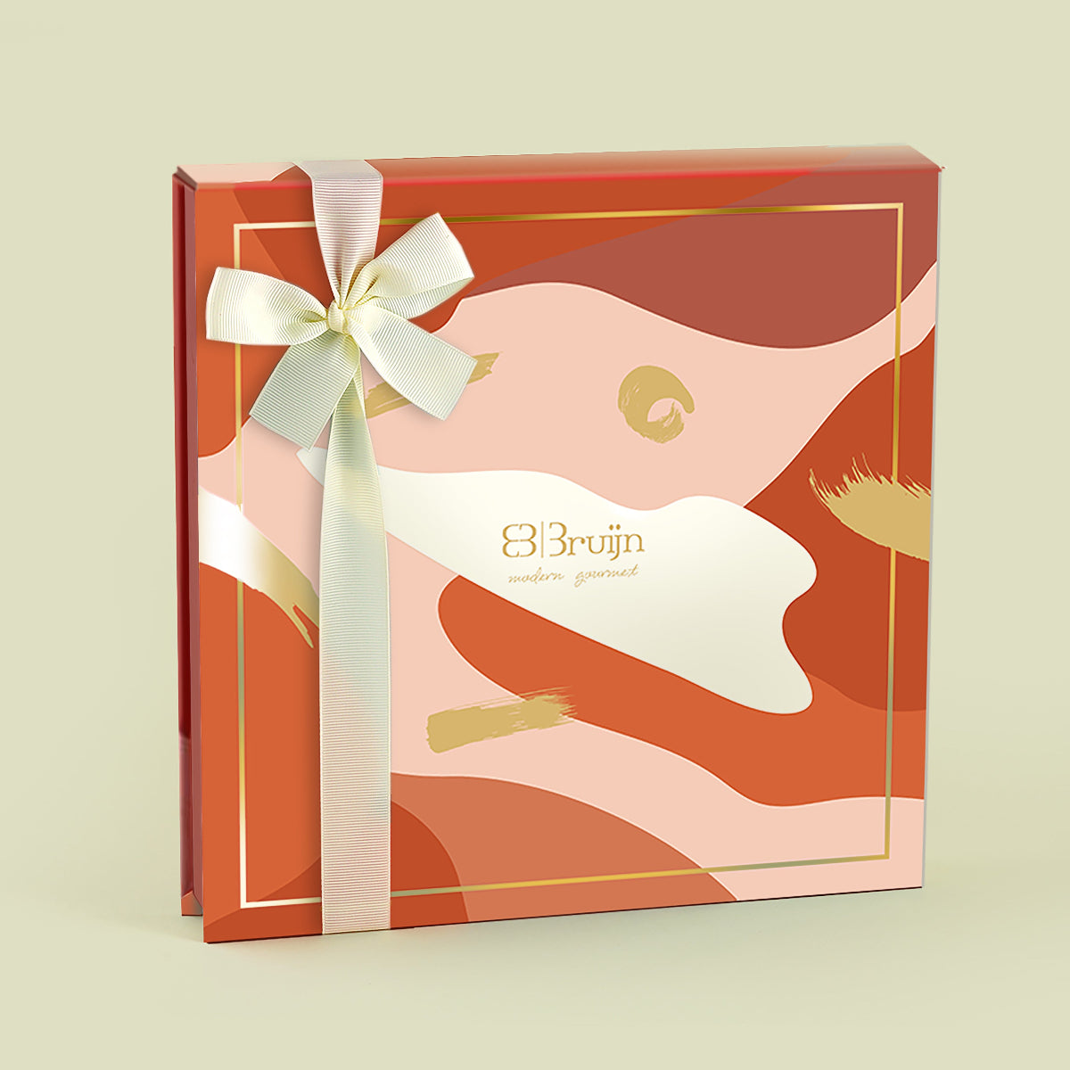 Closed Festive Box in orange design with ribbon, perfect for gifting celebrations.