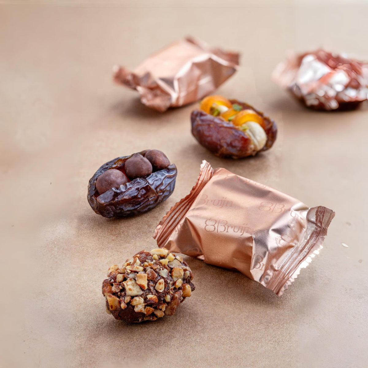 Mejdool dates stuffed with cashew nuts & dried mango peel
Mejdool dates stuffed with chocolate hazelnuts
Mouth-melting date truffles dipped in dark chocolate rolled in nuts.