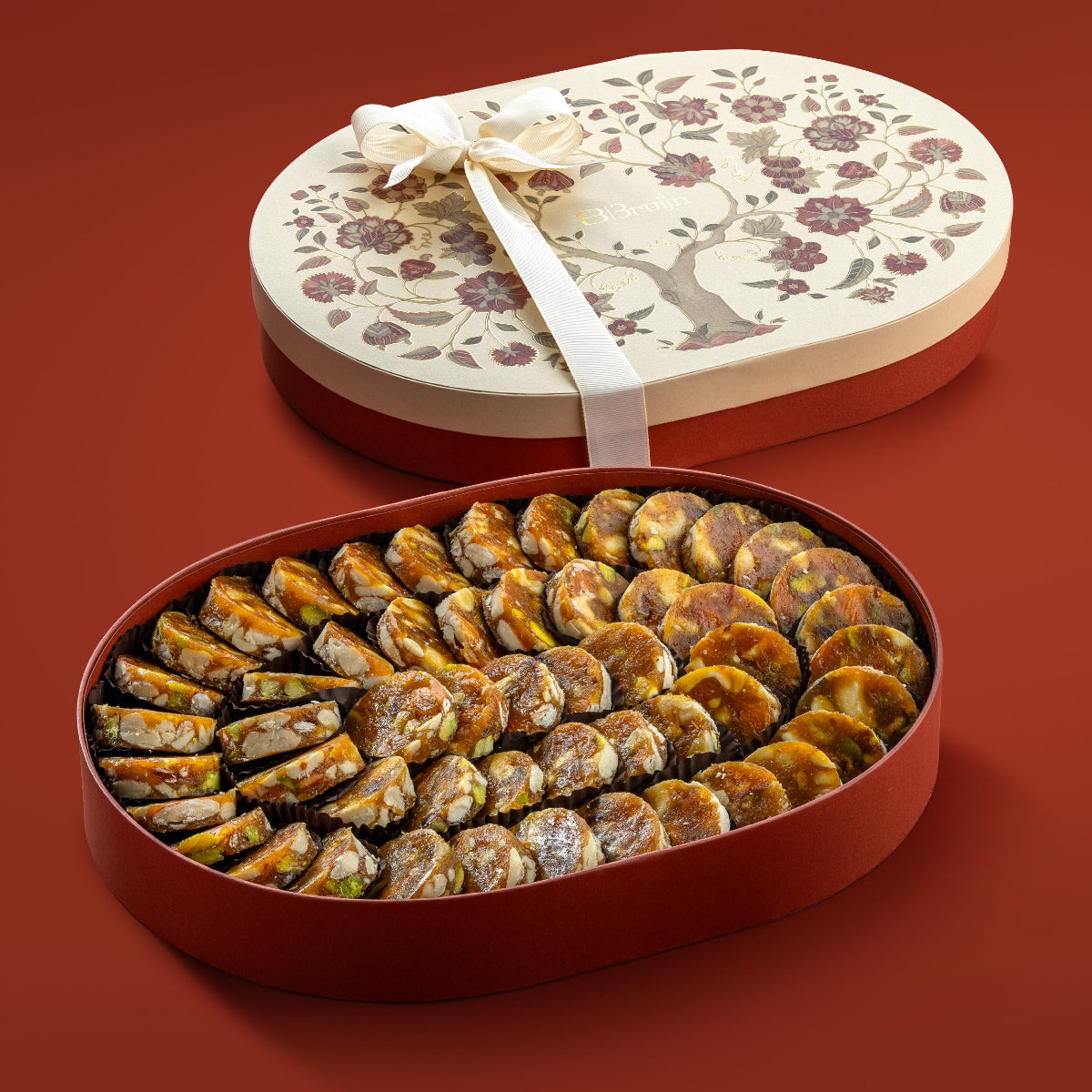 Open tree of life 1.1 kg of signature apricot & nut bites, made with roasted nuts, beautifully packed for weddings, gifting, or celebrations.