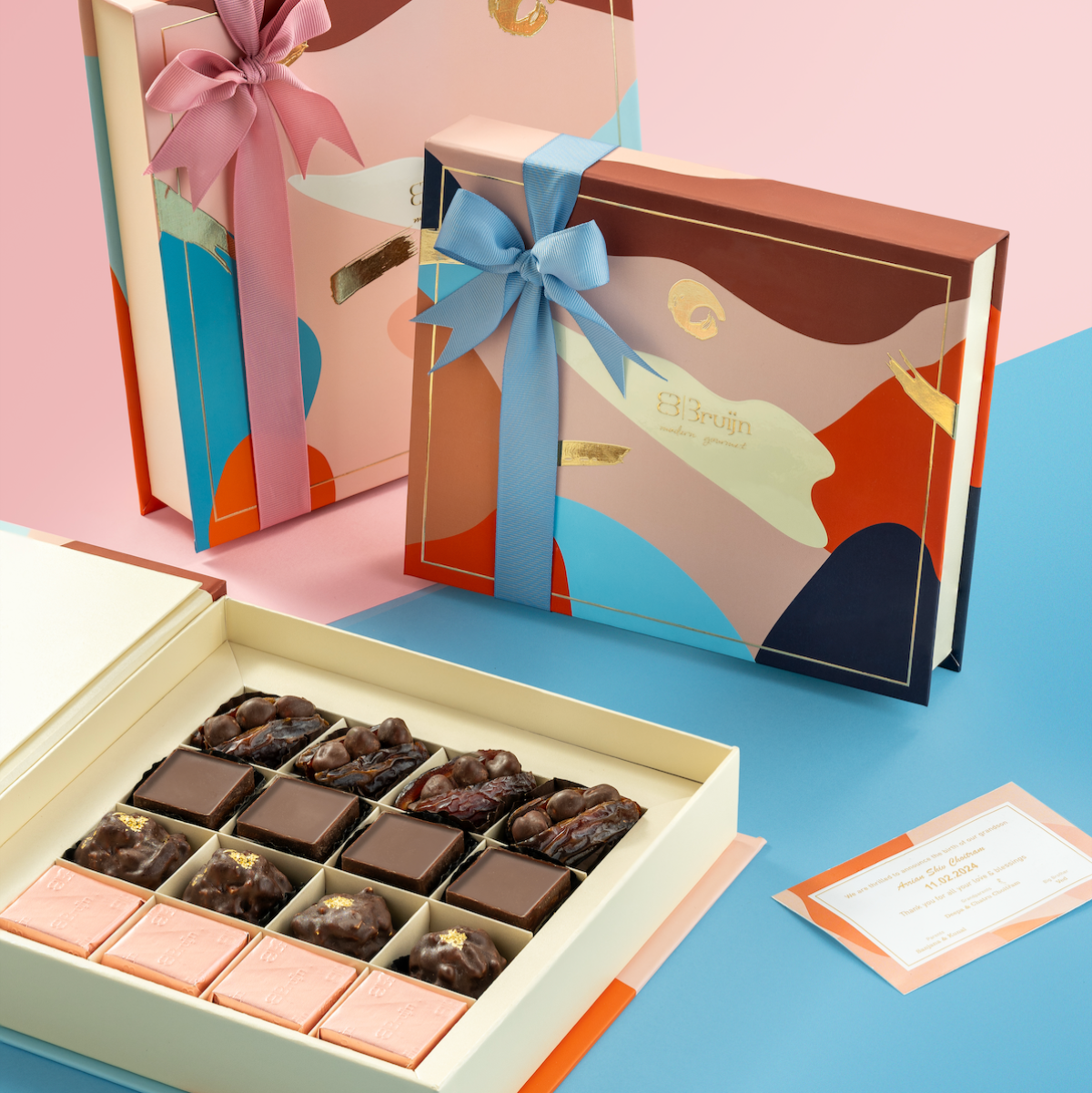 A premium 20-piece chocolate box with dark chocolate, almond rocks, fig tarts, and hazelnut-stuffed dates. Ideal for gifting and special occasions.