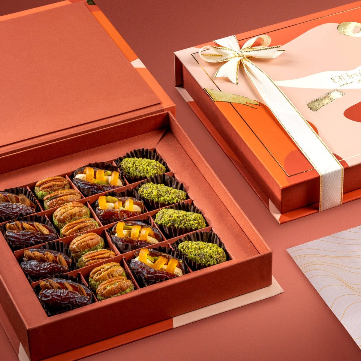 360g of Mejdool Dates stuffed with Mamra Almonds, Walnut & Dried fruit Wholes,Almond & orange peel figs, Saffron Pistachio & rose figs.